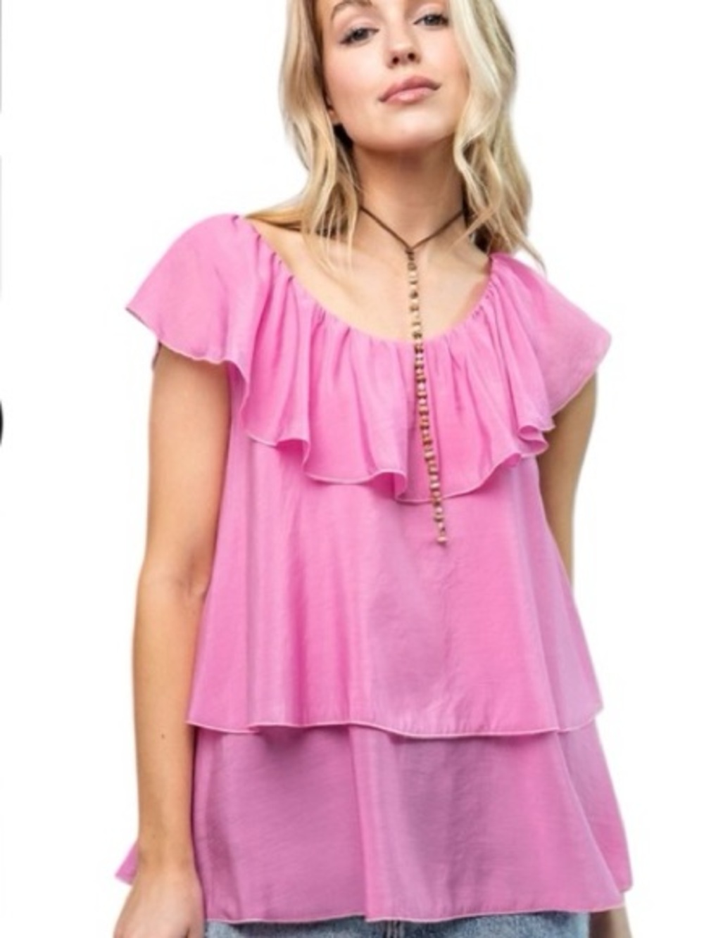 NWT EASEL PLUS NWT TOP BARBIE PINK Ruffle Layer Tank Blouse *NOTE: RUNS SMALL*